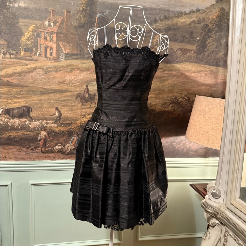 NWOT Flower Girl Dress Jessica McClintock Black Striped Strapless Dress